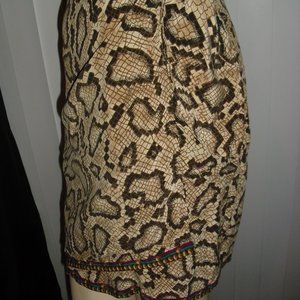 SK & Co.,pure silk,snakeskin,border print,wrap mini skirt,sz 6,UNIQUE